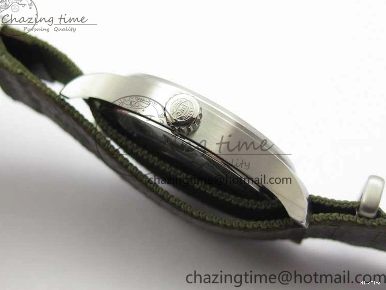 MIROTIME 0207 Fashionable Pilot IW326801 SS MK 1:1 Best Edition Black Dial on Green Nylon Strap MIYOTA 7122